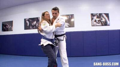 Karate Trainer fucks his Student right after ground fight on sexyblondegirl.com