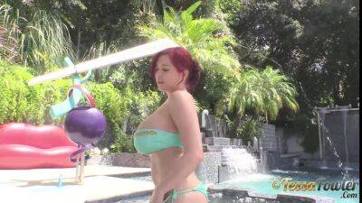 Fat Boobs And Porn Redhead Bombshell Tessa Fowler Posing By The Pool, Topless Video on sexyblondegirl.com