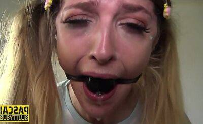 Gagged and bound teen gets throat and pussy fucked roughly on sexyblondegirl.com