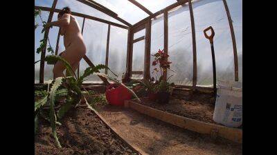 Naked Greenhouse Worker Planting Cacti on sexyblondegirl.com