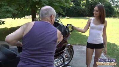 Insatiable granddad is penetrating a new teenage mega-slut in the middle of the day, in the street on sexyblondegirl.com