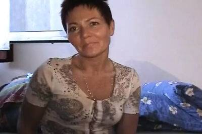 Old and short haired German lady dildoing her muff after a shower - Germany on sexyblondegirl.com